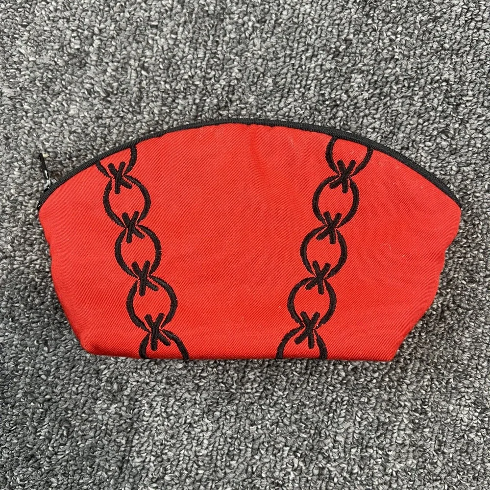 Punk Red Canvas Embroidered Chain Barbed Wire Cosmetic Makeup Bag Pouch OS